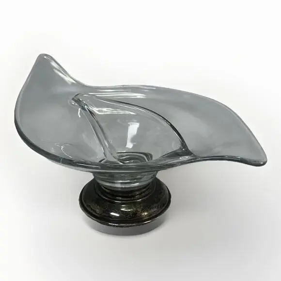 VTG Frank M Whiting Clear Glass Curved Candy Dish 925 Sterling Silver Base MCM - Picture 7 of 11
